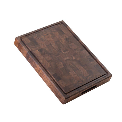 muso wood End Grain Cutting Board, Black Walnut Wood, 2" Thick Dual-Sided Wooden Chopping Board with Juice Groove & Handle - Idea for meat cutting, vegetable dicing, and fruit processing, 16 x 12 inch