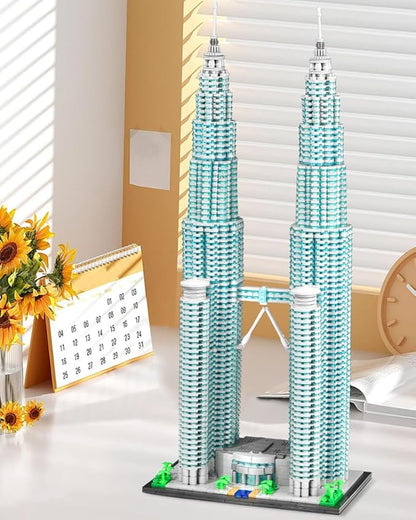 1:800 Malaysia Twin Towers Architecture Building Blocks Set Kuala Lumpur Petronas Tower Modular Construction Kit for Adults &amp Teens (5839 Pieces)