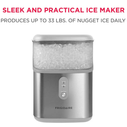 Frigidaire Countertop Crunchy Chewable Nugget Ice Maker, Compact, 33lbs per Day, Metallic Finish