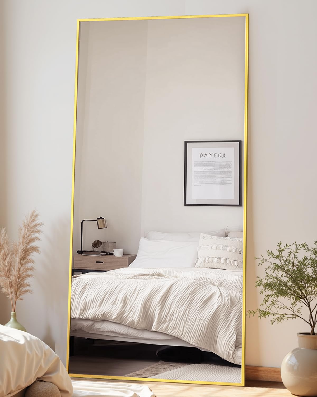 Coomily Full-Length Floor Mirror with Stand, 71"x32" Rectangle Style Full Body Standing Mirror for Bedroom, Living Room, Gym, Dorm - Shatter-Resistant & Easy Assembly, Gold