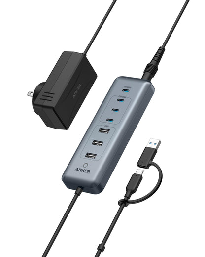 Anker USB C Hub, 8-in-1 5Gbps Data Hub, USB Splitter with 3 USBA and 4 USBC Ports, 100W PD-in, 2-in-1 USB-Connector, for Laptop, MacBook, iPad and More (45W Adapter Included)