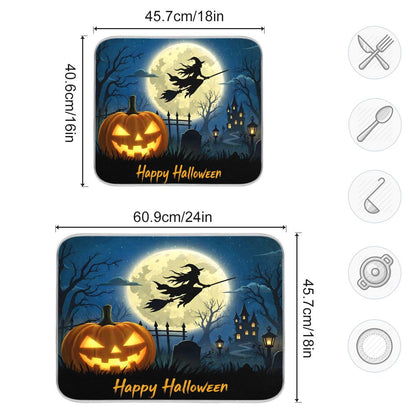 Bolaz Halloween Night Witch Bat Dish Drying Mat, Extra Large, 18" x 24", Black, Rectangular