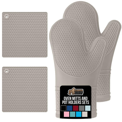 GORILLA GRIP BPA-Free Soft Silicone Oven Mitts and Pot Holders Sets, Heat Resistant Waterproof Cooking Gloves, Thick Cotton Lining, Flexible Gripping for Baking Grilling, Kitchen Trivets, Turquoise