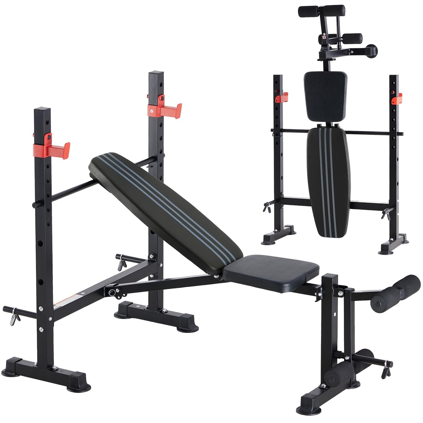 OLIXIS Adjustable Weight Bench Set with Rack, 650 LBS Capacity Heavy Duty Foldable Bench Press Set with Leg Extension Curl, Easy Assembly Strength Training Workout Set for Garage, Home, Gym