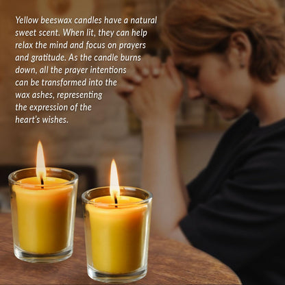 AGLARY 6PCS Pure Beeswax Votive Candles in Glass Cup, Unscented, Naturally Lightly Honey Scented, 12 Hours Burn Time Each (Raw)