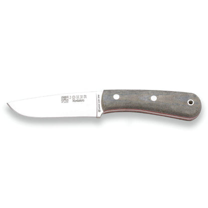 Joker Montañero CV134-P Survival Knife, 4.33 in Sandvik 14C28N Stainless Steel Drop Point Blade, Green Micarta Canvas Handle, Brown Leather Sheath and Ferro Rod, for Camping, Hiking, Bushcraft and Fire Making