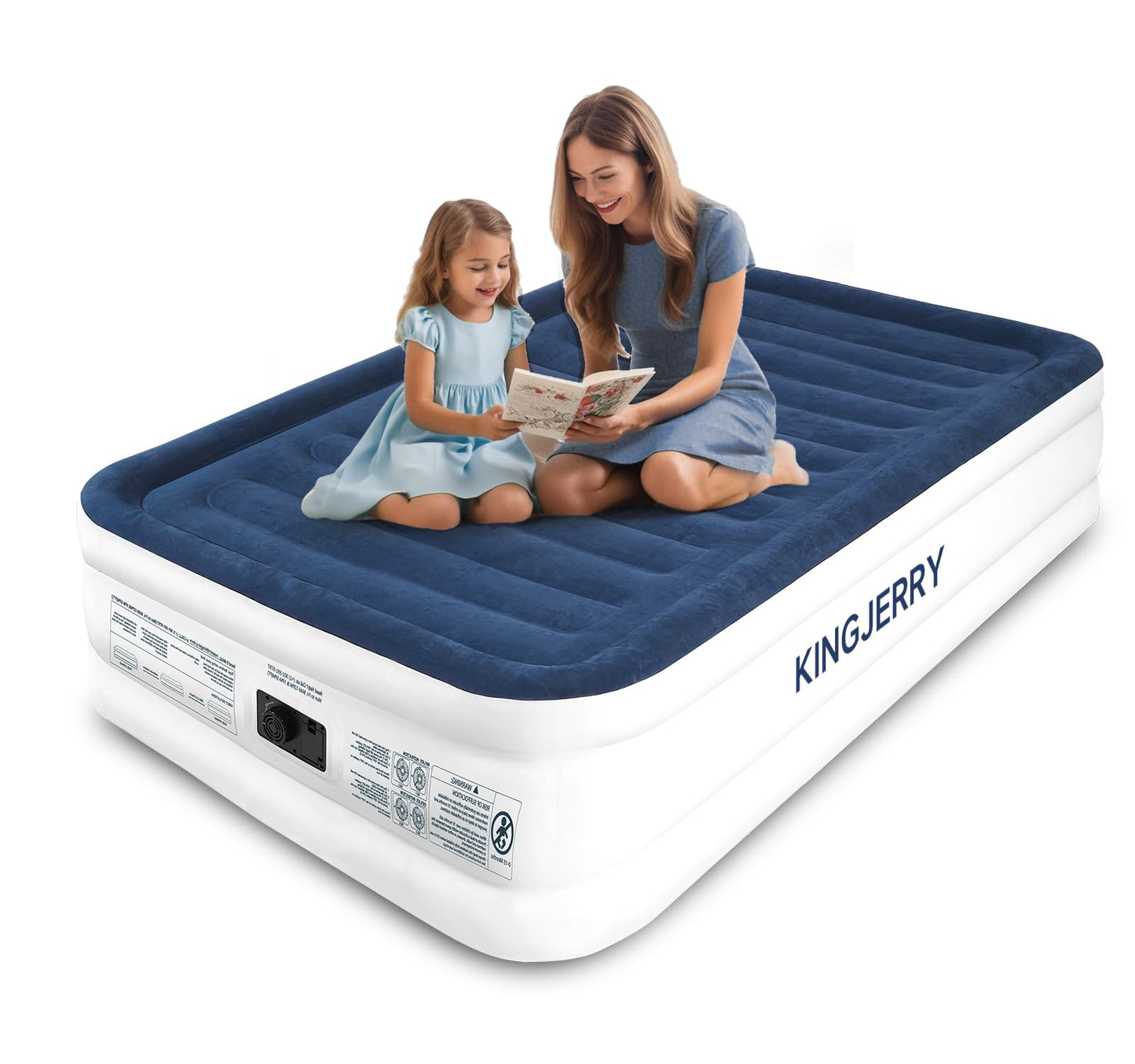 KINGJERRY Air Mattress Full with Built in Pump, 18" Raised Comfort Full Size Air Mattress, Dual-Layer Leakproof Blow Up Mattress, Support 600 lbs, 2.5-Min Inflation Air Bed for Home Camping Guests