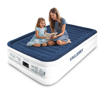 KINGJERRY Air Mattress Full with Built in Pump, 18" Raised Comfort Full Size Air Mattress, Dual-Layer Leakproof Blow Up Mattress, Support 600 lbs, 2.5-Min Inflation Air Bed for Home Camping Guests