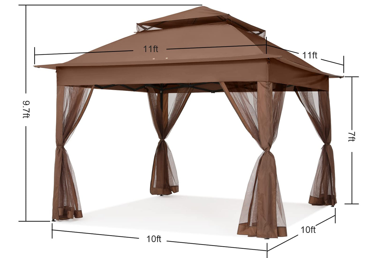 COOSHADE 11x11 Pop Up Gazebo Tent Outdoor Canopy Patio Shelter with Mosquito Netting(Brown)