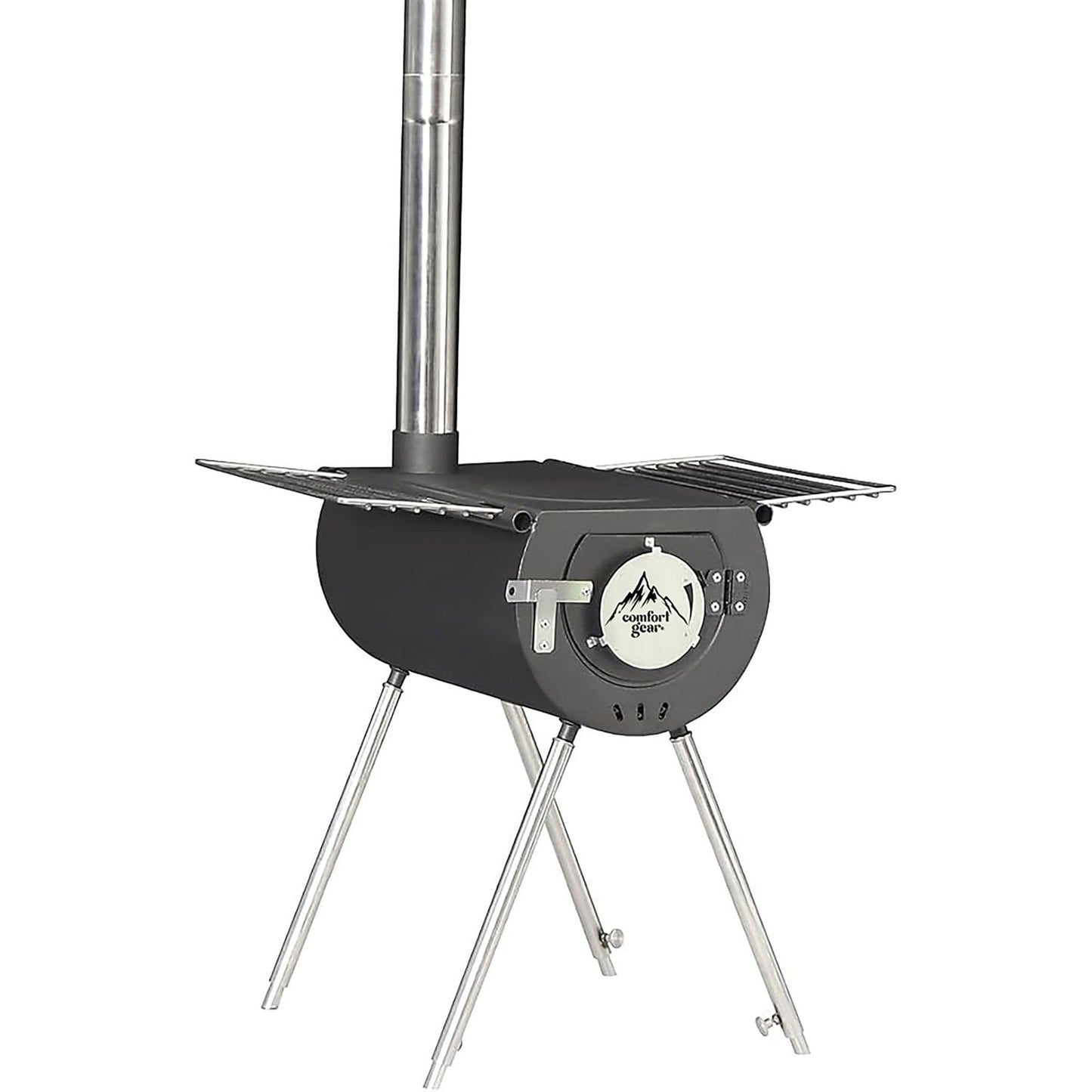 Comfort Gear 18" Outfitter Camp Stove – Heavy-Duty Lightweight Steel, Fits 16.5" Logs, XL Cooking Surface, Drying Rack, Adjustable Damper, Carry Bag, 1-YEAR Warranty