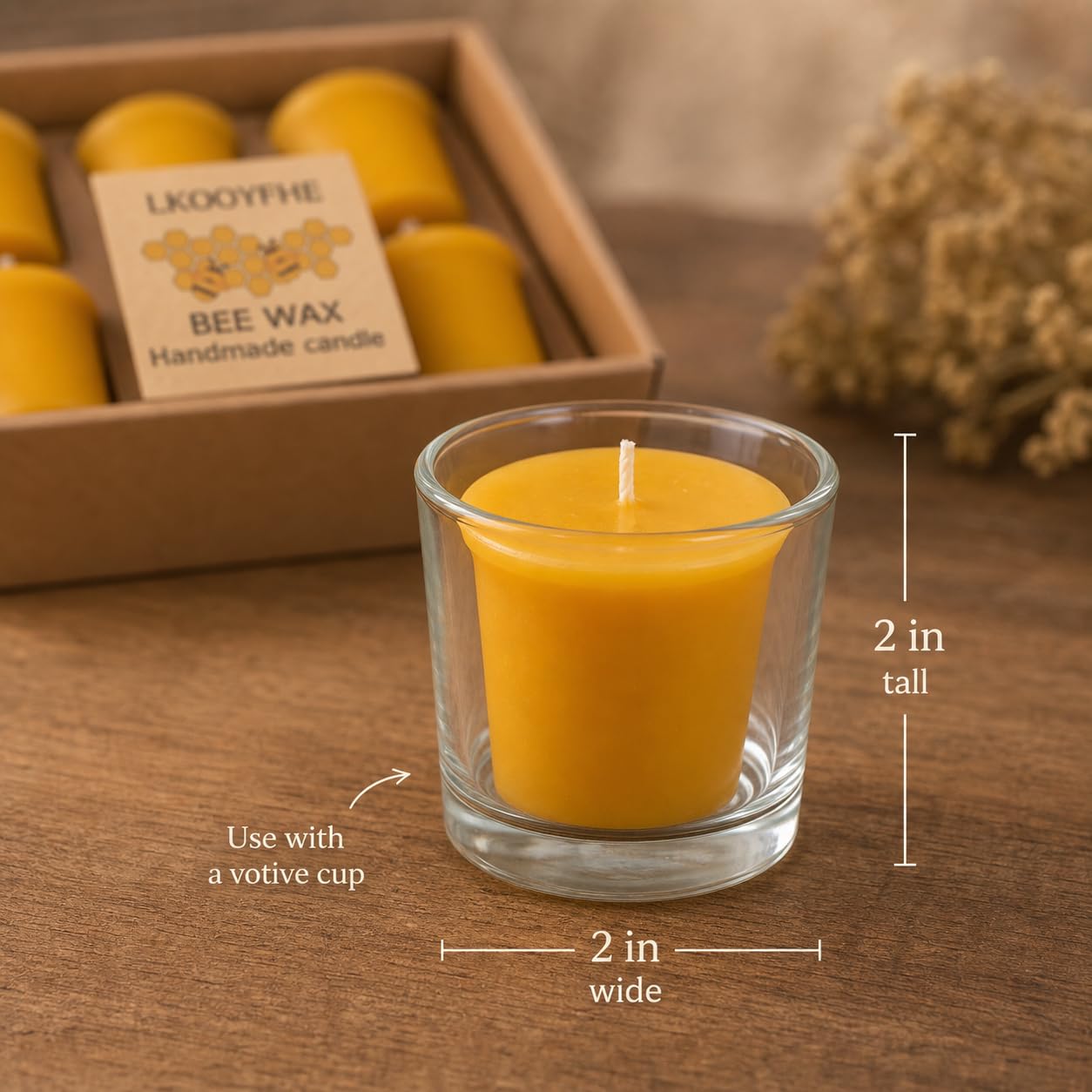 100% Pure Beeswax Votive Candles 2x2 Inch, 6 Pack - 10-Hour Burn Time (60 Hrs Total), Smokeless & Unscented Natural Wax Candles for Prayer, Home Decor, Emergency & Weddings