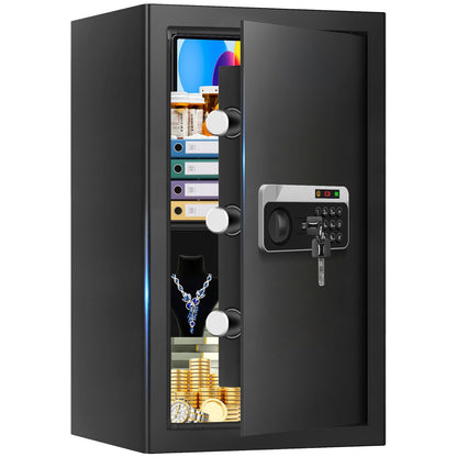 3.4 Cuft Large Home Safes Water and Fireproof, Personal Safe Box Fireproof Waterproof with Digital Keypad, Removable Shelves and Alarm System, Anti-theft Fire Proof Safe for Home Documents