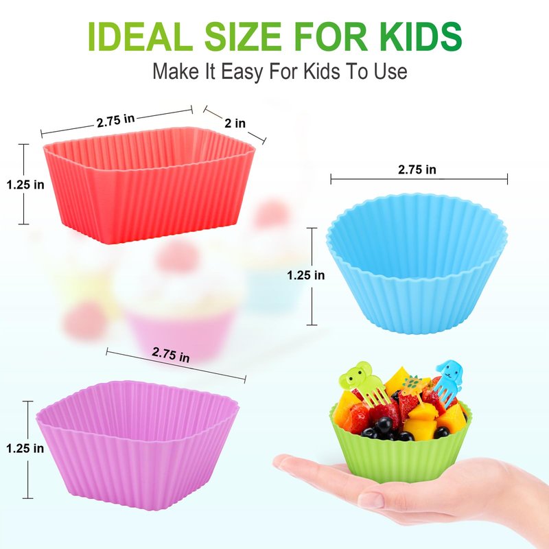 Vicuna R 80PCS Silicone Lunch Box Dividers Kit, Reusable Silicone Cupcake Liners Muffin Cups, Fun Lunchbox Bento Box Accessories, Cute Food Picks for Kids (20 Baking Cups + 60 Animal Picks)
