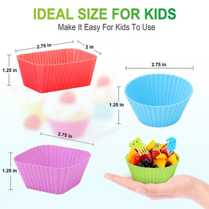 Vicuna R 80PCS Silicone Lunch Box Dividers Kit, Reusable Silicone Cupcake Liners Muffin Cups, Fun Lunchbox Bento Box Accessories, Cute Food Picks for Kids (20 Baking Cups + 60 Animal Picks)