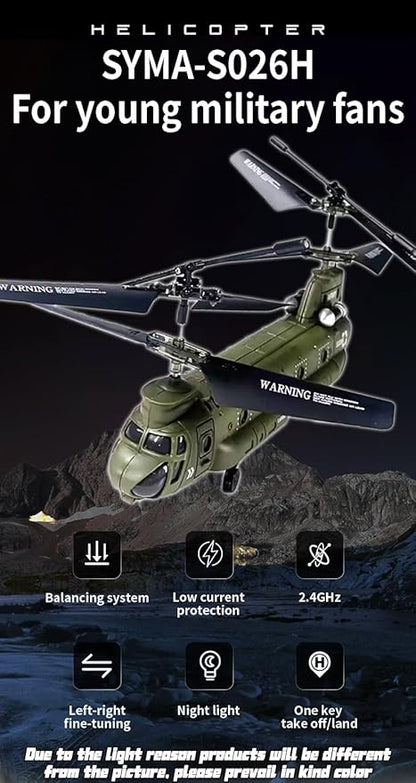 RC Helicopter S026H Dual-Rotor Transport Aircraft 2.4G 3CH Remote Control Military Aerocraft Model (RTF Version/Army Green)