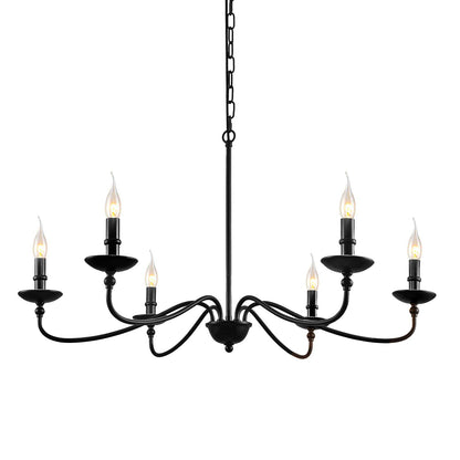 SEOL 6-Light Candelabra Chandelier, 36in Dia, Matt Black, Model SLP1902BK, Farmhouse Ceiling Pendant Light Fixture