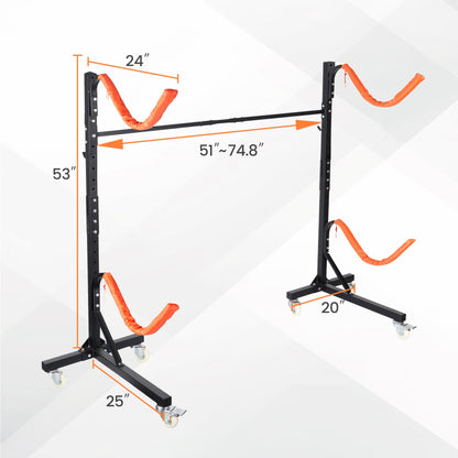 Neorexon Freestanding Kayak Storage Rack, Adjustable Kayak Racks Outdoor with 4 Lockable Wheels, Kayak Stands Heavy Duty Storage for Kayaks, Canoes, SUP and Surfboards - 2 Kayaks