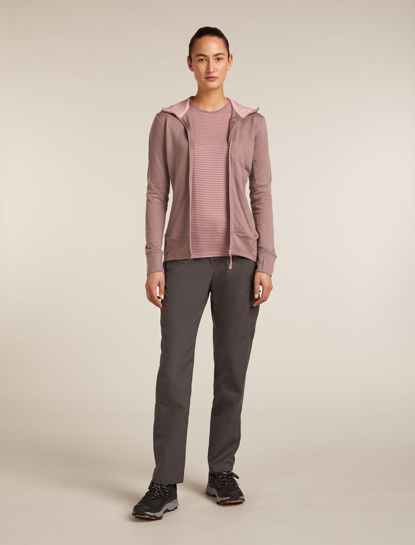 icebreaker Women's Merino 260 Quantum Long Sleeve Zip Hoodie - Summit/Blush - Large