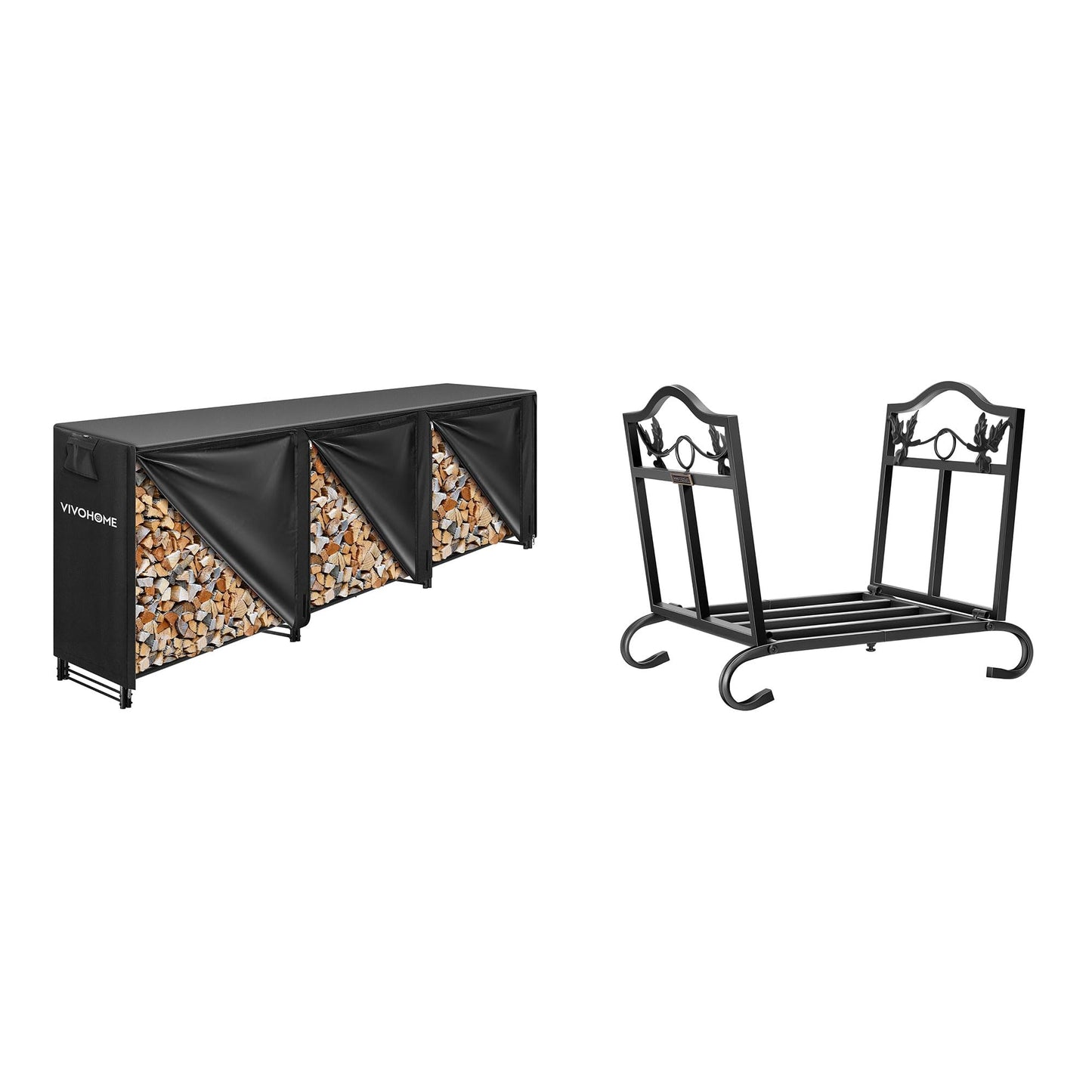 VIVOHOME 12 ft Heavy Duty Firewood Rack Outdoor with Cover 21.5 Inches Folding Firewood Storage Log Rack