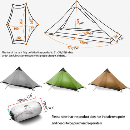 Telomat 3F Lanshan1 Ultralight Tent 3/4 Season Portable Backpacking Tent for 1-Person 15D Silicon Coated Waterproof Poleless Double Layer Tent for Camping, Climbing, Hiking (Grey 3 Season)