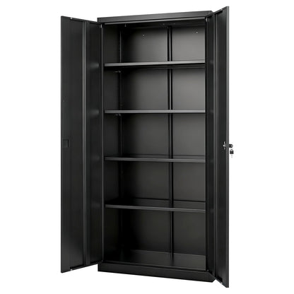 VEVOR Metal Storage Cabinet, Lockable Steel Garage Cabinet with Magnetic Doors and Adjustable Shelves, 2 Keys, 5-Tiers Tall Tool Locker for Home, Office, School, Pantry, Warehouse, Laundry, Black