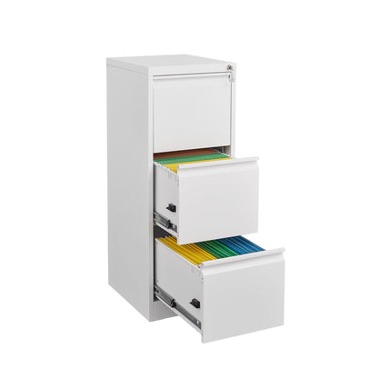 GarveeHome 3 Drawer Vertical File Cabinet with Lock, White Metal Filing Cabinet with Drawers for Home Office, Lockable Storage Cabinet Hanging Letter Size/Legal Files