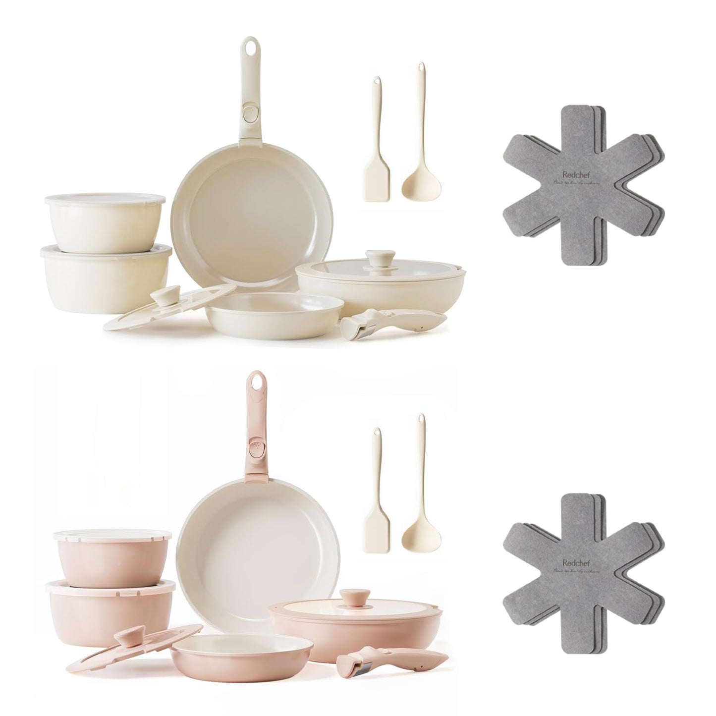 Redchef 32pcs Ceramic Pots and Pans Set Non Stick, Nonstick Kitchen Cookware Set with Detachable Handle, Non Toxic, PFAS PFOA & PTFE Free, RV Ceramic Cookware Set for Camping, Dishwasher/Oven Saf