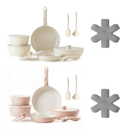 Redchef 32pcs Ceramic Pots and Pans Set Non Stick, Nonstick Kitchen Cookware Set with Detachable Handle, Non Toxic, PFAS PFOA & PTFE Free, RV Ceramic Cookware Set for Camping, Dishwasher/Oven Saf