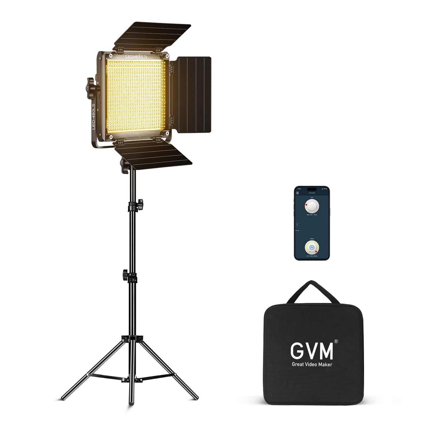 GVM 480 LED Video Light with Tripod, Dimmable 2300K-6800K LED Video Lighting with APP Control, SLED Photography Continuous Light for Studio Light for Studio YouTube Video Studio Set, Video Lamp