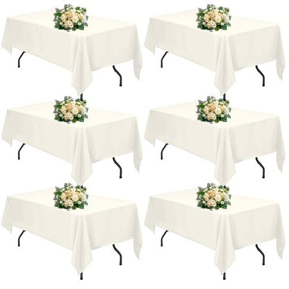 FINDYOU Ivory 6 Pack Polyester Table Cloth 60 x 102 Inch, Rectangle Tablecloths for 6 Foot Tables Washable Table Cloth for Party Wedding