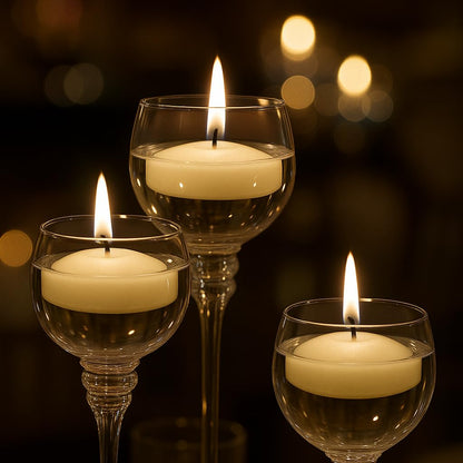 Floating Candles 2 Inch 24 Pack Ivory – CW Studio Unscented 6 Hour Burn, Smokeless Premium Paraffin Wax – for Wedding Centerpieces, Pool, Spa, Parties & Home Decor