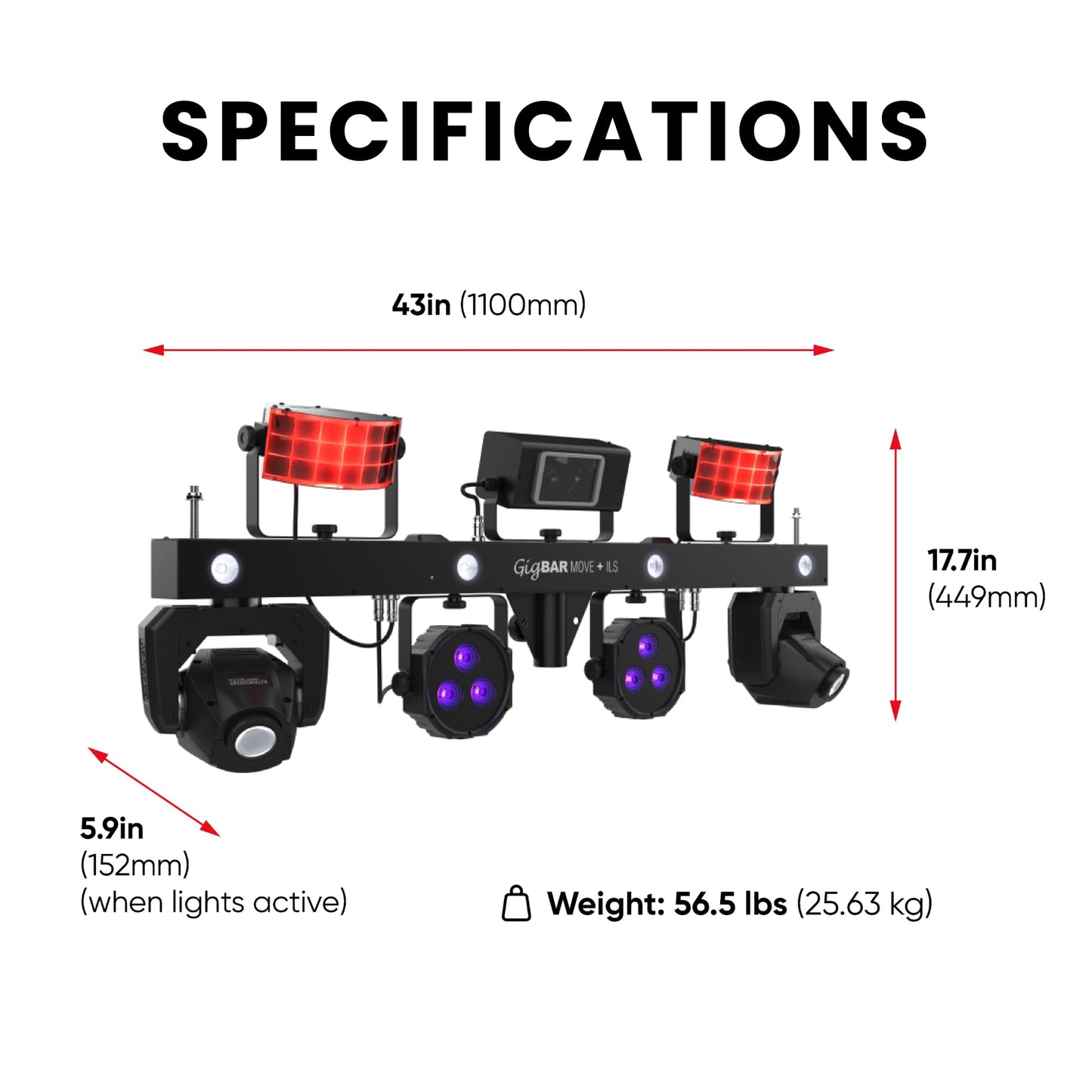 CHAUVET DJ – GigBAR Move + ILS 5-In-1 Lighting System | Moving Heads, Derbies, Washes, Laser & Strobe on One Bar | ILS Compatible | RF Remote, Tripod & Carry Bags Included