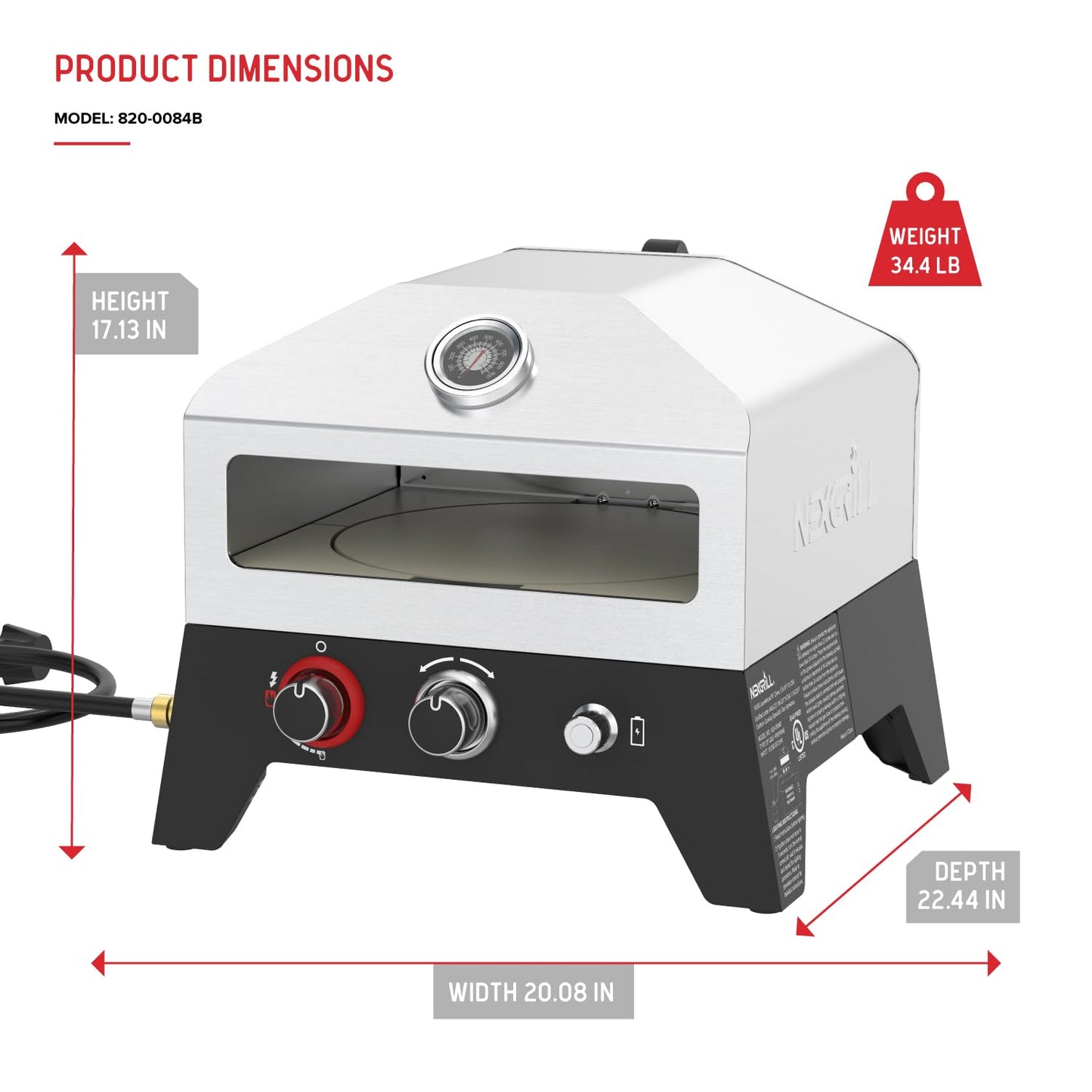 Nexgrill 12 in. Outdoor Gas Pizza Oven Portable Propane Pizza Grilling Stove, Easy Rotation System, Outdoor Kitchen, 15000BTUs, 182 sq. in. cooking space, Rear Access Smoker Box, Portable, 820-0084B