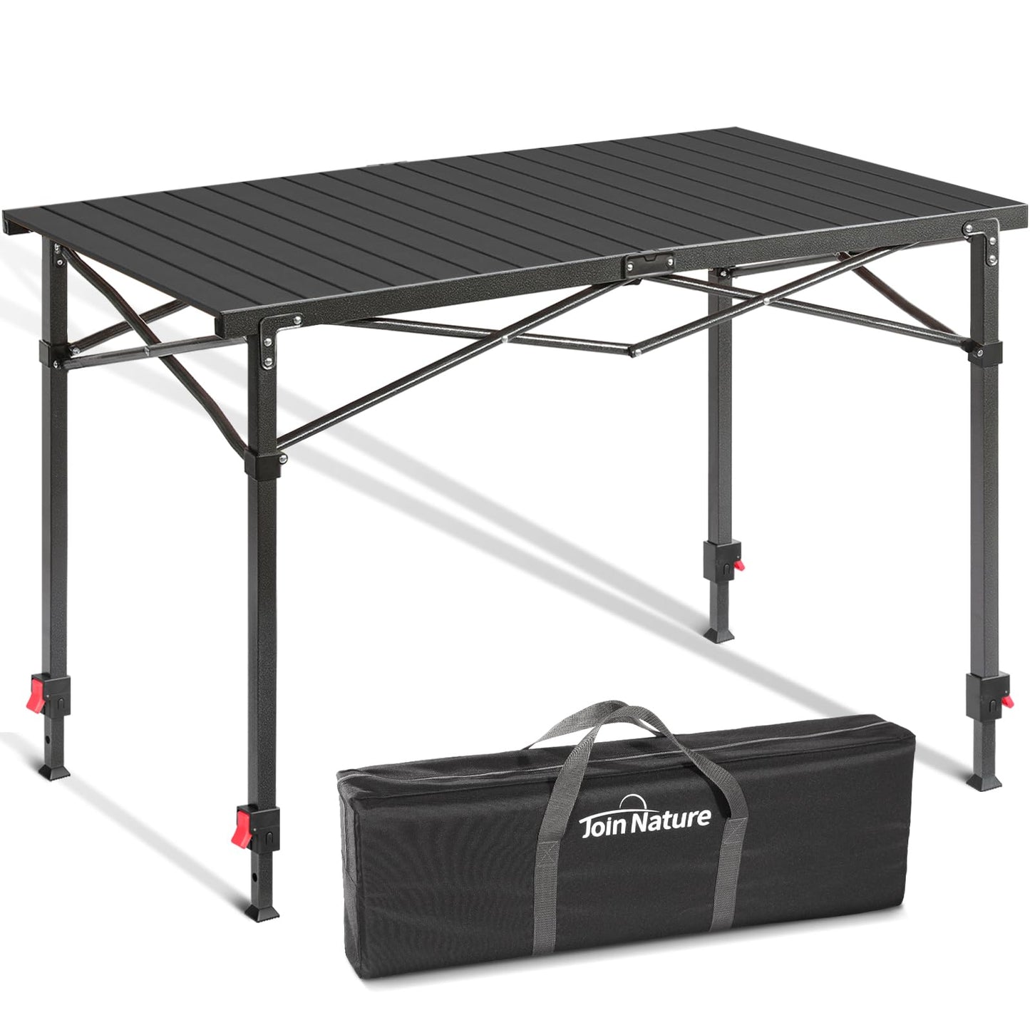 Join Nature Portable Outdoor Adjustable Height Camping Table, Large for 2-6 Person, Foldable Roll-up Aluminum Camp Table with Carry Bag for Picnic, Camp, Sturdy, Stable, Loads 220 Lbs (Black)