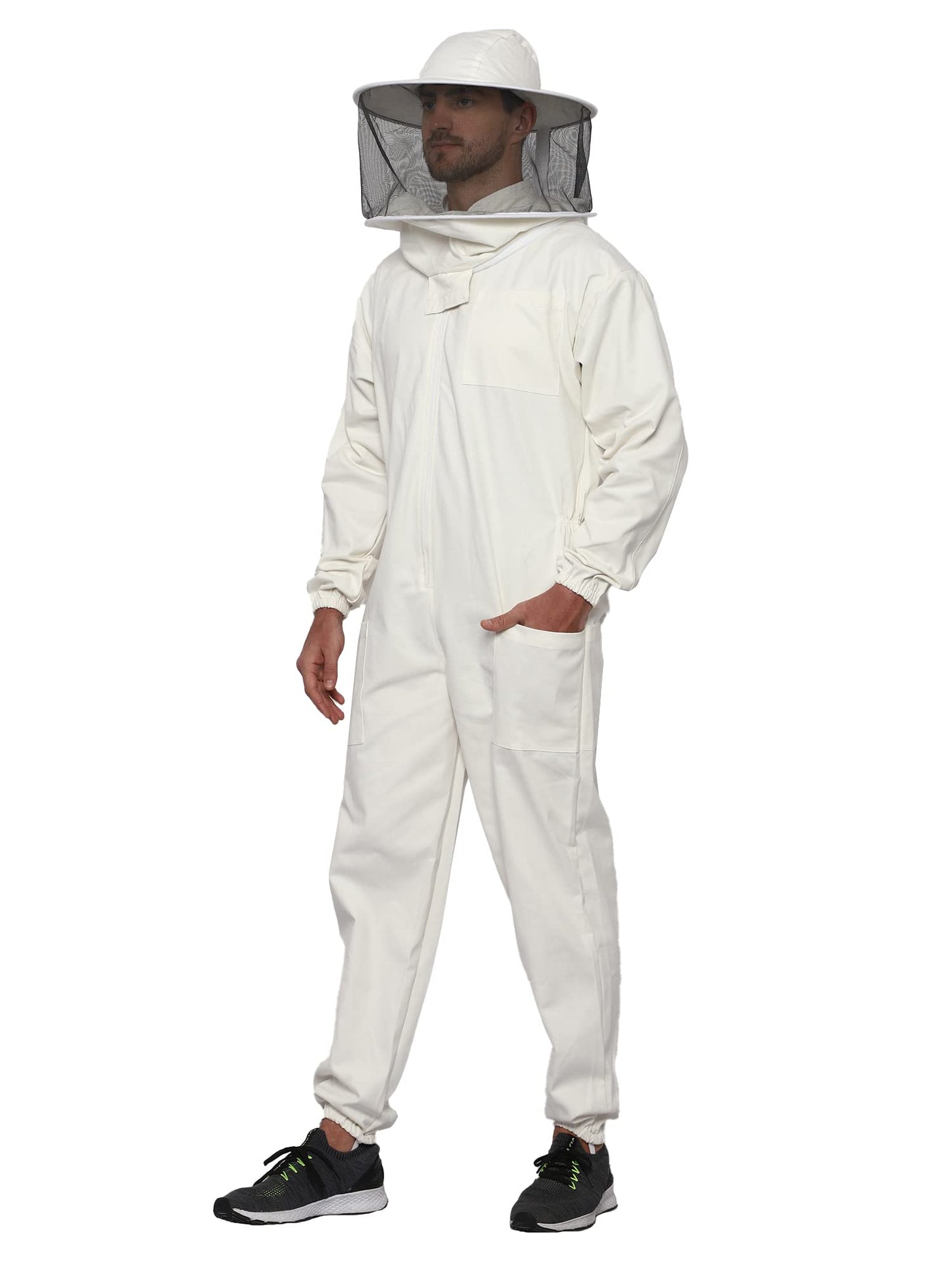 BEEATTIRE Professional Bee Suit With Round Hood Veil- Thick Cotton Bee Suit Sting-less Protection Pro Beekeeper Suit Bee Keeper Suite Trajes De Apicultura Beekeeping Coverall With Bee Gloves 3XL
