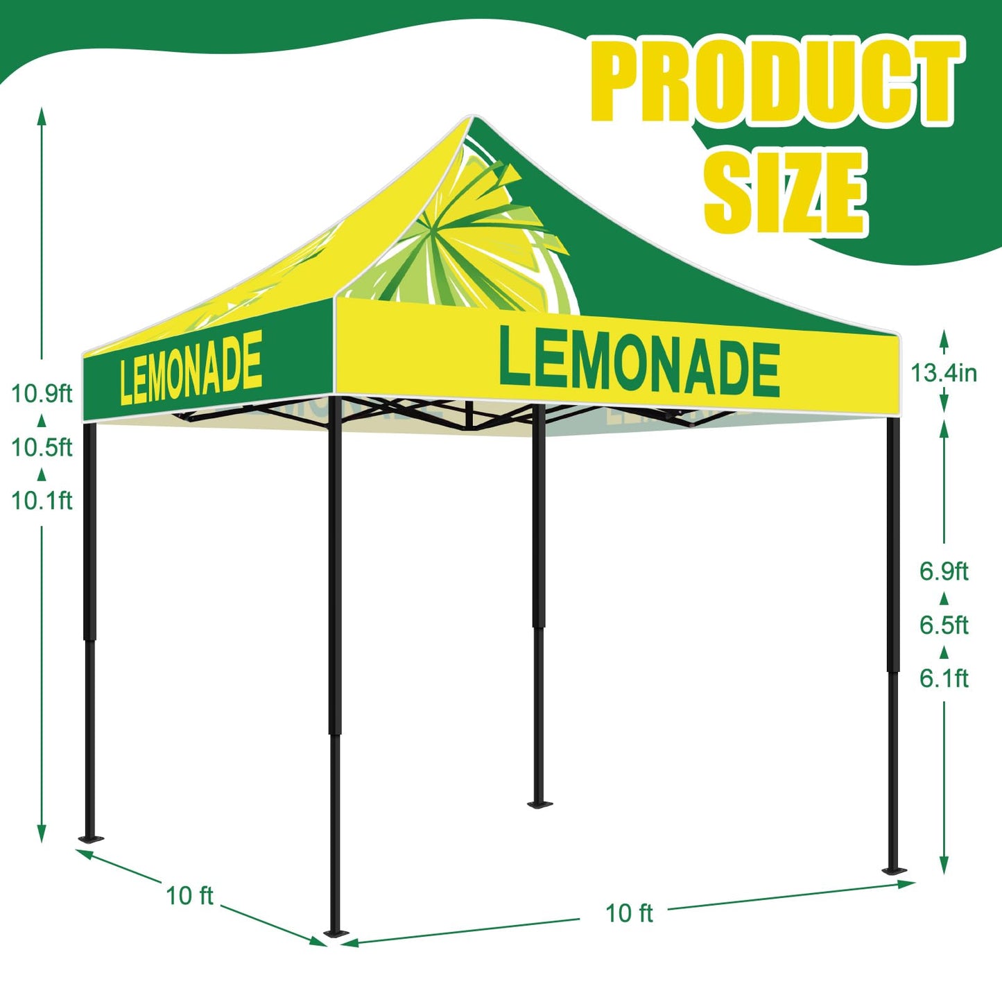 Oudain 10x10 Lemonade Themed Pop up Canopy Tent Commercial Canopy for Food Vendors Heavy Duty Pop up Shelter for Outdoor Catering Advertising Stand with Iron Frame and Silver Coated Fabric