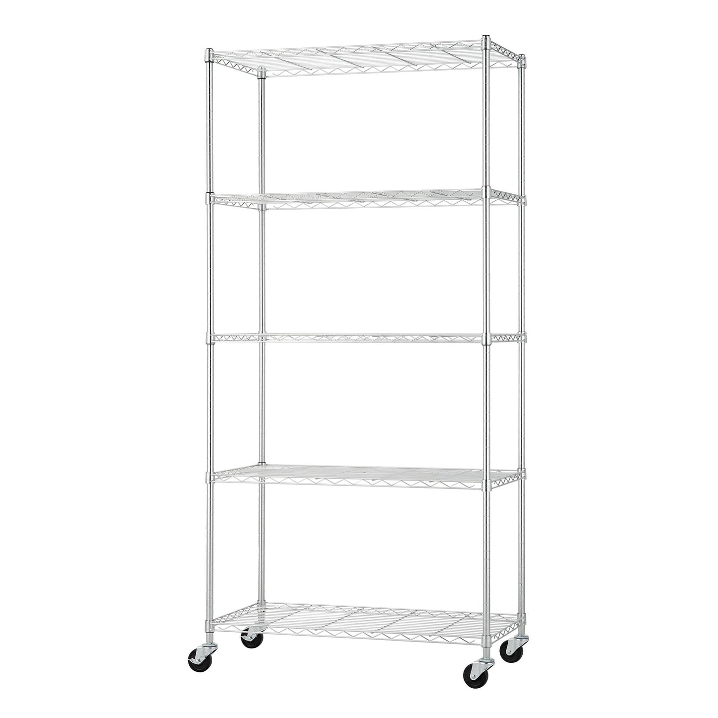 NEAT by TRINITY 5-Tier Adjustable Wire Shelving with Wheels, Wire Shelf Rack for Kitchen Organization, Garage Storage, 400 to 2000 Pound Capacity, NSF Certified, 36” x 18” x 72”, EcoStorage Chrome