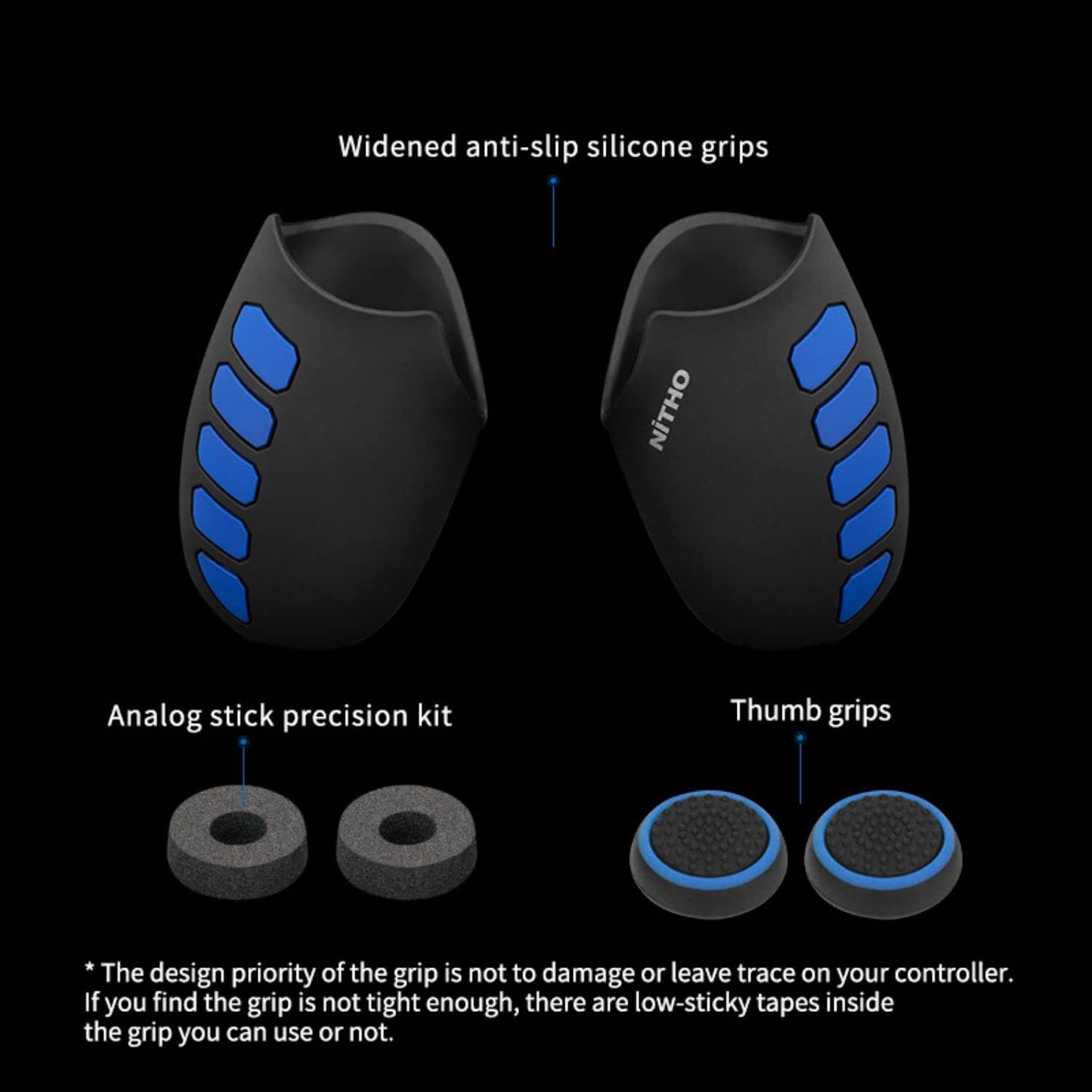 Controller Silicone Case Grip Set for PS4 - Rubber Protector Handle with 2X Joystick Thumb Caps and 2X Analog Precision Rings - Compatible with PS4/Slim/Pro - Blue Stripe