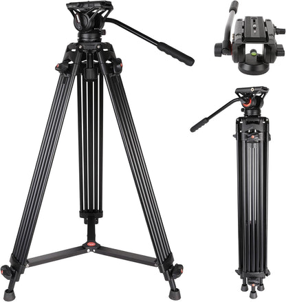 Video Tripod, COMAN 74" Professional Heavy Duty Camera Tripods with Quick Release Plate and 360° Fluid Head, Tall Travel Tripod Stand for DSLR, Camcorder, Aluminum Twin Tube Leg, Max Load:17.6lbs/8Kg