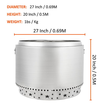 27 Inch Smokeless Fire Pit, Stainless Steel Wood Burning Fire Pits with Removable Stand and Ash Pan, Portable Bonfire Pit with Handle, Outdoor Fire Pit for Camping, Picnic and Family Gathering