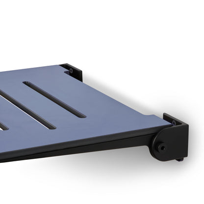 18 inch Silhouette Slimline Folding Wall Mount Shower Bench Seat, Navy Seat with Matte Black Frame
