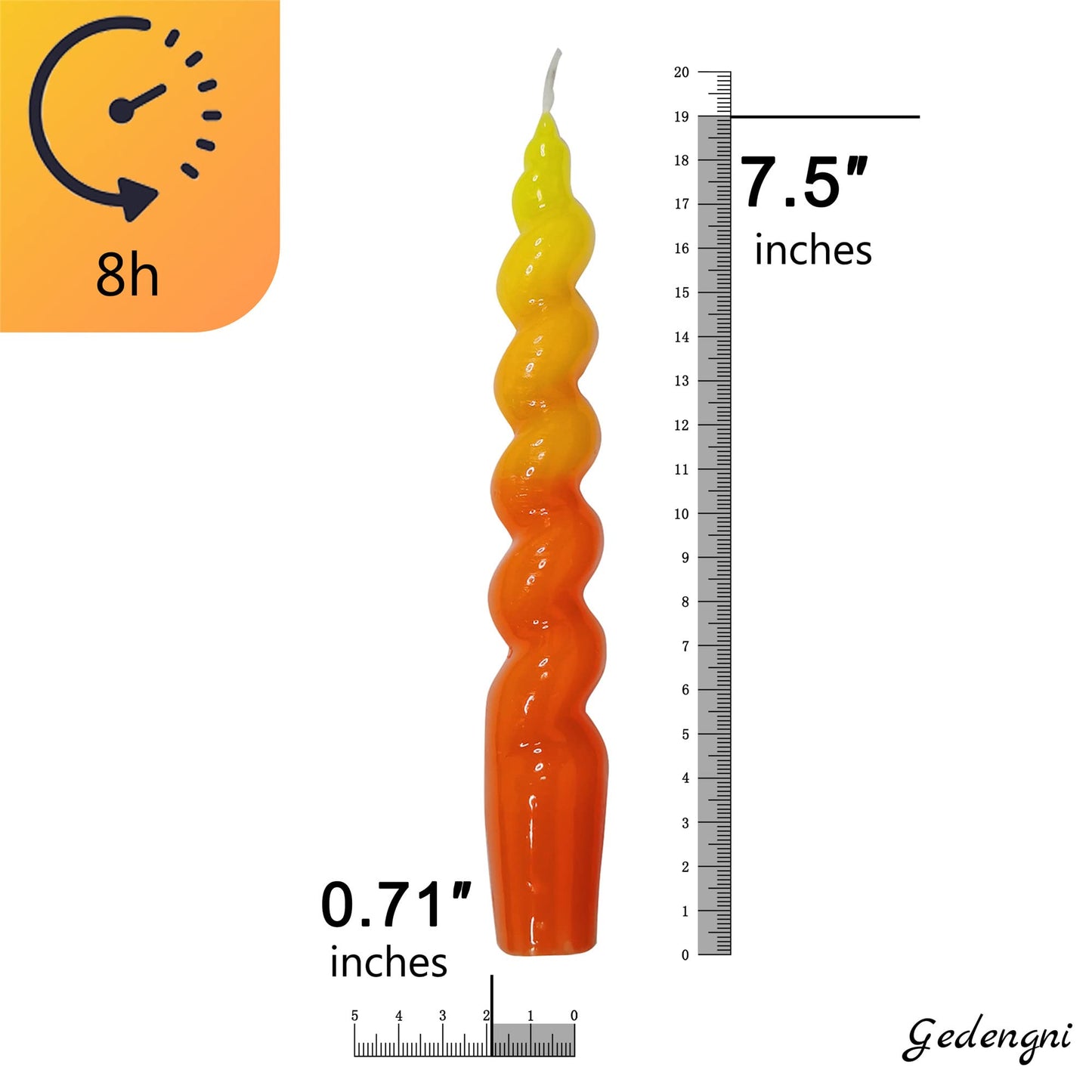 Colorful Candlestick Spiral Taper Candle, Gedengni 7.2inches Handcrafted Twisted Candlesticks Short Taper Candles Unscented Candle Sticks for Wedding Home Dinner Women Gifts,2S-Yellow Orange