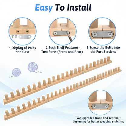parknshop Upgraded Chunky Knit Loom (48"/60") - Premium Beech Wood Large Blanket Knitting Loom with Screw Fastening, No-Needle DIY Weaving Board for Beginners, Scarves & Handmade Blankets (48")