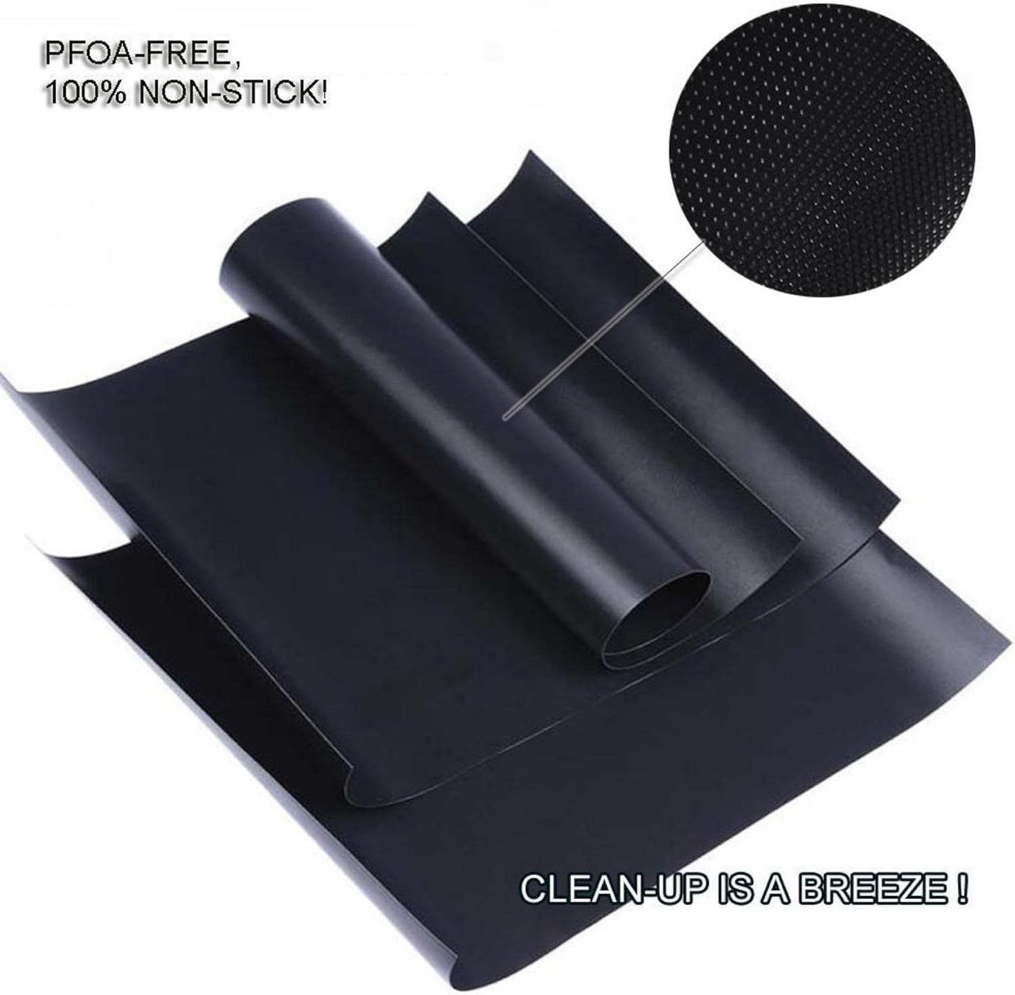 Renook Grill Mat Set of 6 | 100% Non-Stick Reusable Mats for Easy Cleaning - 15.75 x 13-Inch, Black