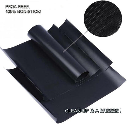 Renook Grill Mat Set of 6 | 100% Non-Stick Reusable Mats for Easy Cleaning - 15.75 x 13-Inch, Black