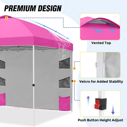 EAGLE PEAK Commercial Canopy 10x10 with Sidewall Storage, Easy OnePerson Setup Pop Up Canopy Tent with Roller Bag, Stakes, Ropes, and Weight Bags, Pink
