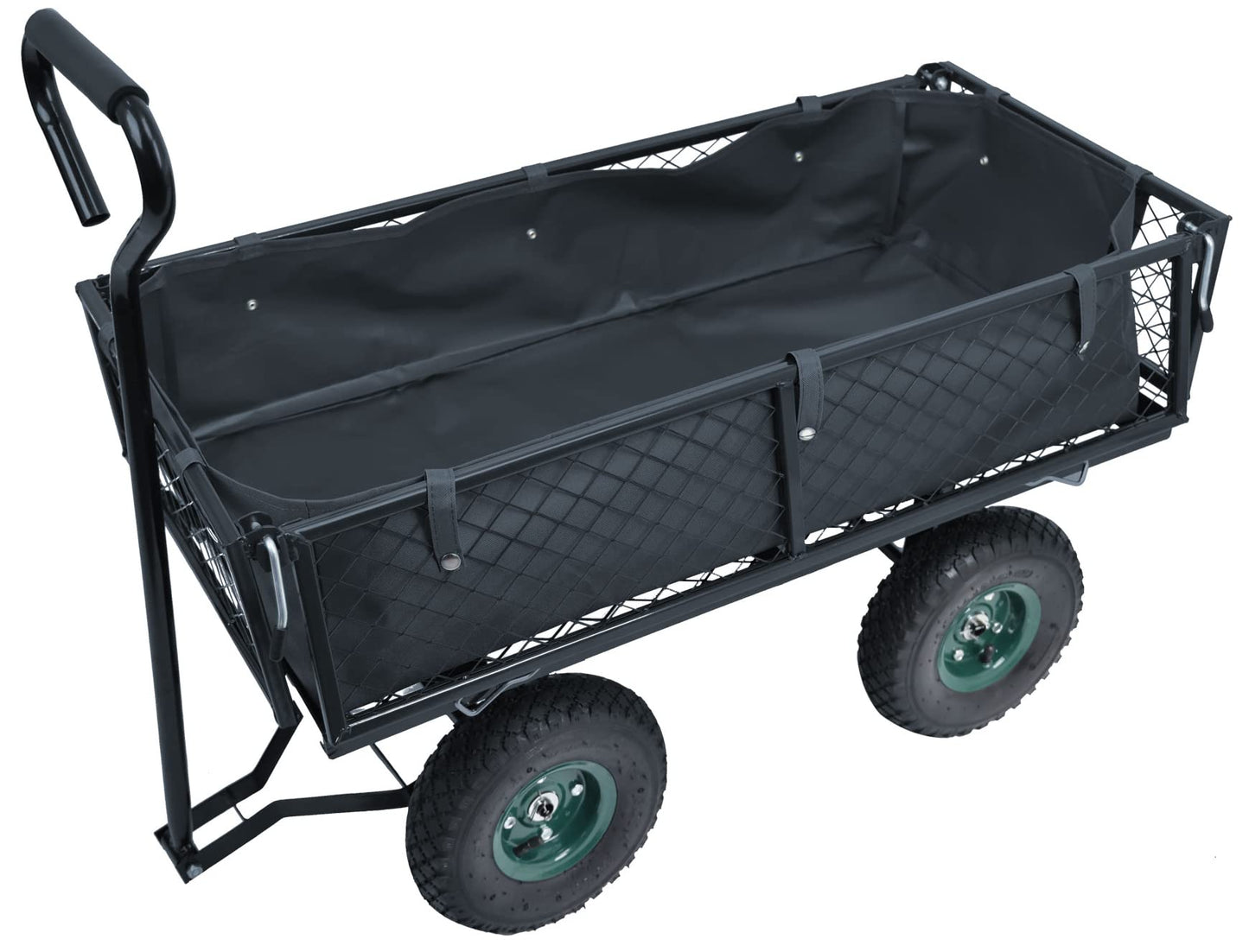 Elevon Heavy Duty Garden Cart, 400 Lb Weight Capacity, Liner Included, Mesh Steel Folding Utility Wagon with Removable Sides and 10in Pneumatic Tires,Black