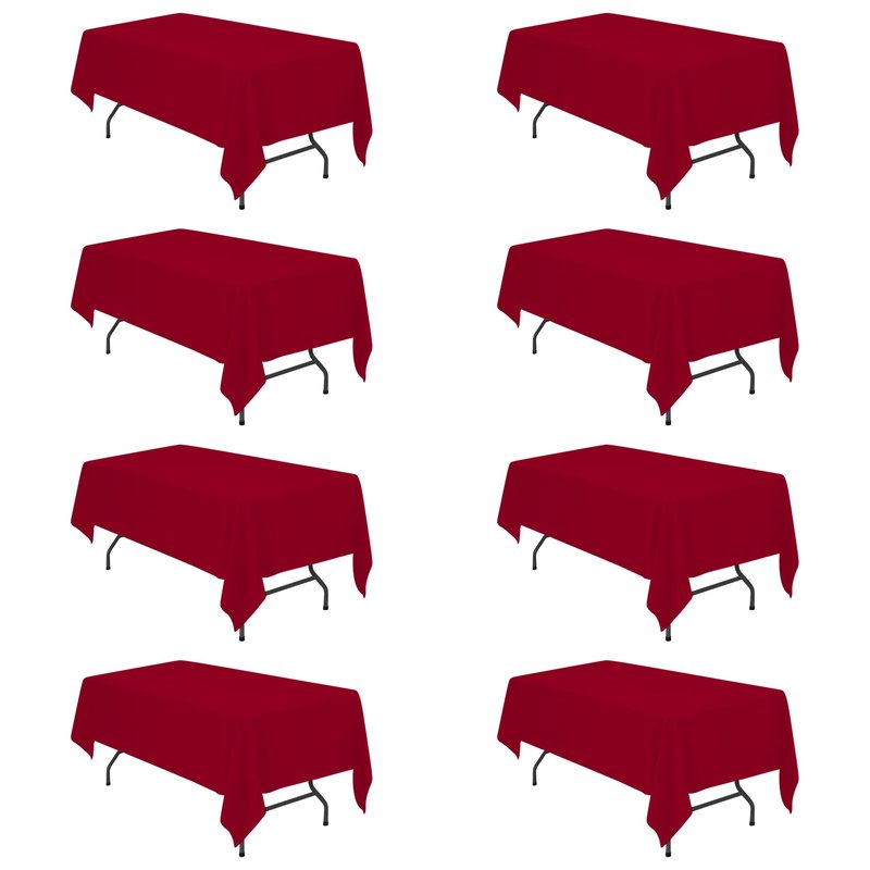 BRILLMAX 8 Pack Burgundy Tablecloths 60 x 102 Inch for 6ft Rectangle Tables - 150 GSM Polyester Fabric, 15" Standard Drop, Water, Stain & Wrinkle Resistant Cloth Cover for Wedding Dining Buffet