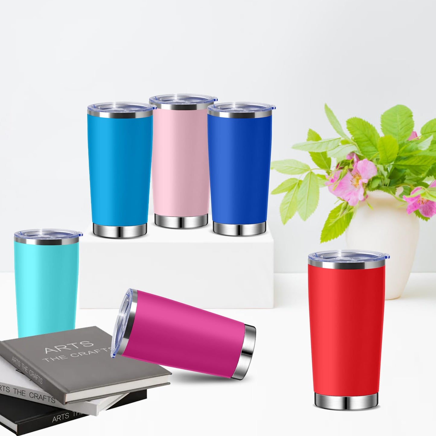 TANEMUDO 40 Pieces Stainless Steel Tumbler with Lid Bulk in 20 Colors Vacuum Double Insulated Coffee Mug Powder Coated Travel Cup for Graduation Birthday Party Wedding Christmas (20 oz)
