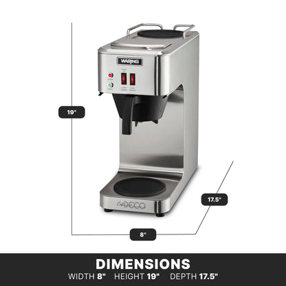 Waring Commercial Café Deco Pour Over Coffee Brewer, 3 Gallons per Hour, 2 Individual Warmers, Fits Large 64 oz Decanters, Stainless Steel, No Plumbing, NSF Certified, WCM50